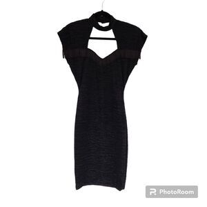 VINTAGE ABSOLUTELY High Neck Fringe Open Back Mini Dress 5/6